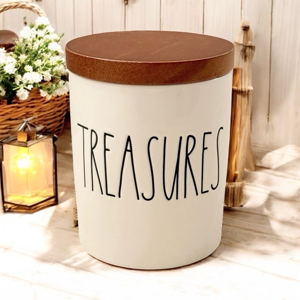 NEW Rae Dunn Small ‘Treasures’ Canister With Bamboo Lid